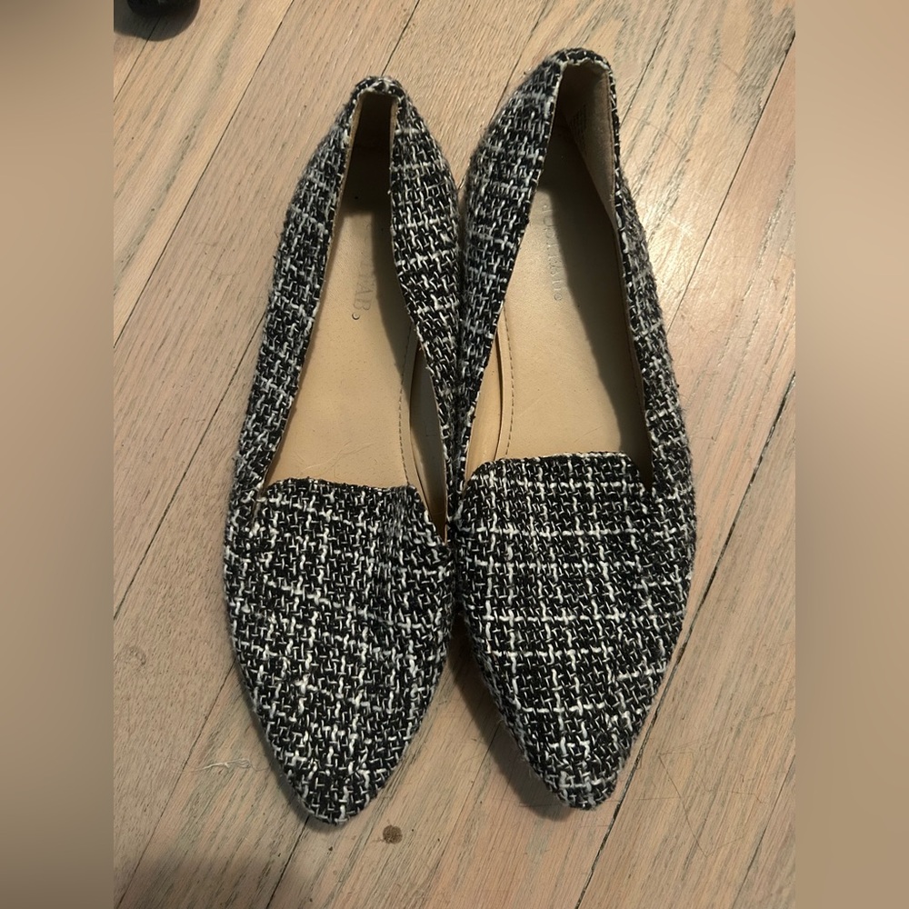JustFab Black and White Tweed Flats